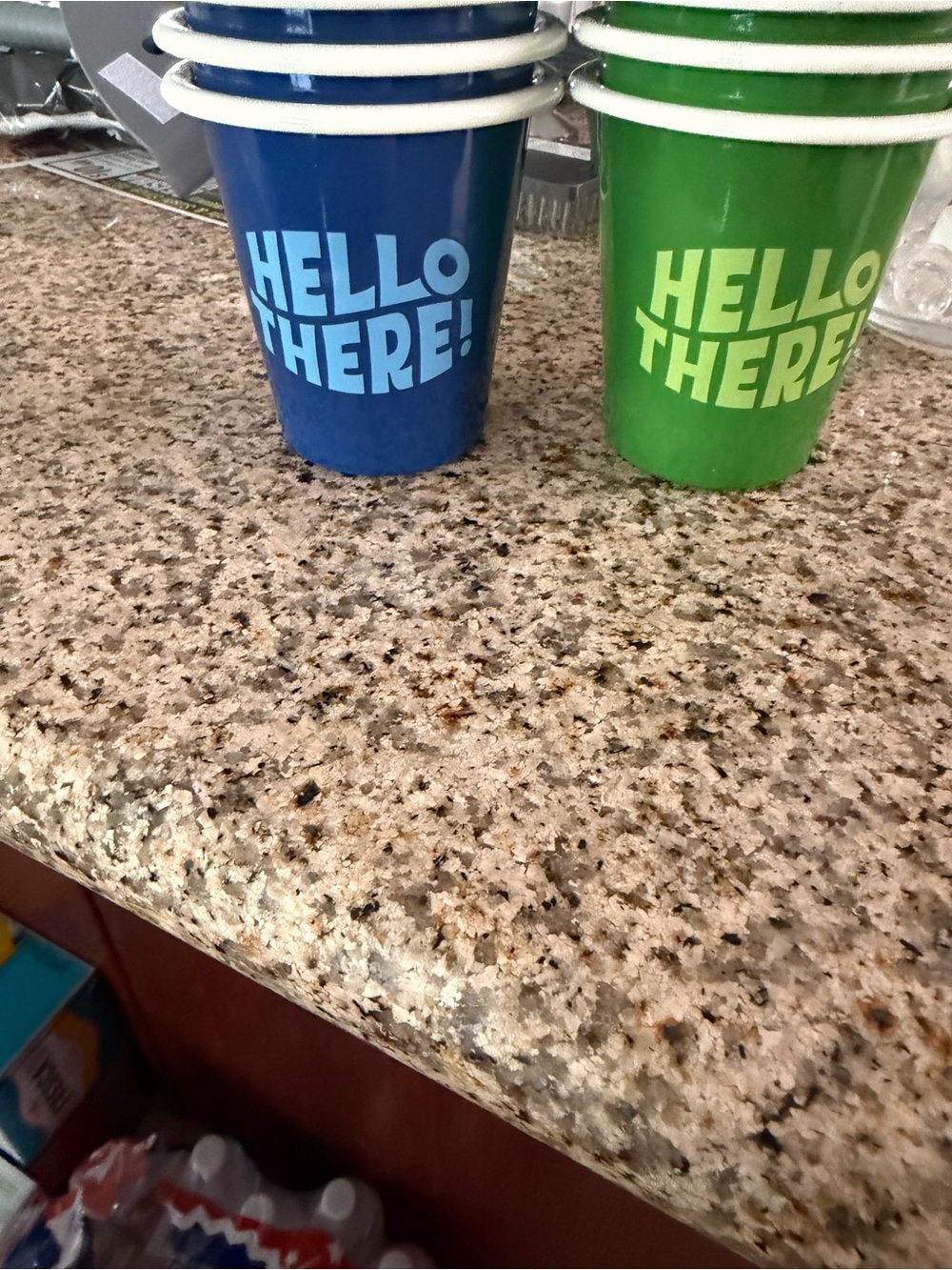 Blue and Green "Hello There!" Party Cups - Fun Disposable Drinkware
